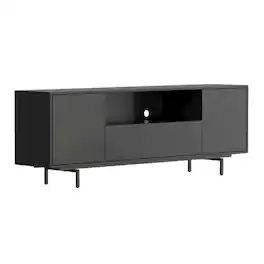FurniFact - Laminate TV Console with 3 Doors and Modern Design - Black