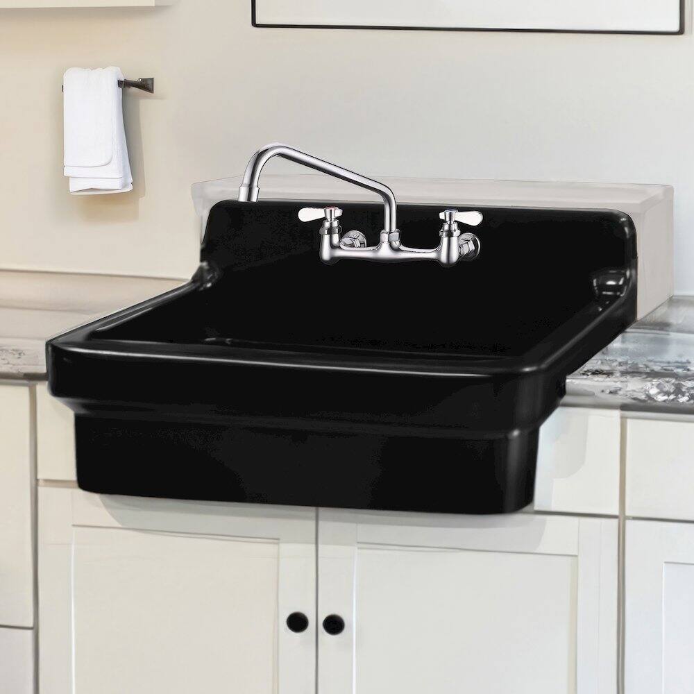 Alt View 1. Whitehaus - Old Fashioned Country Fireclay Utility Sink with High Backsplash - Black.