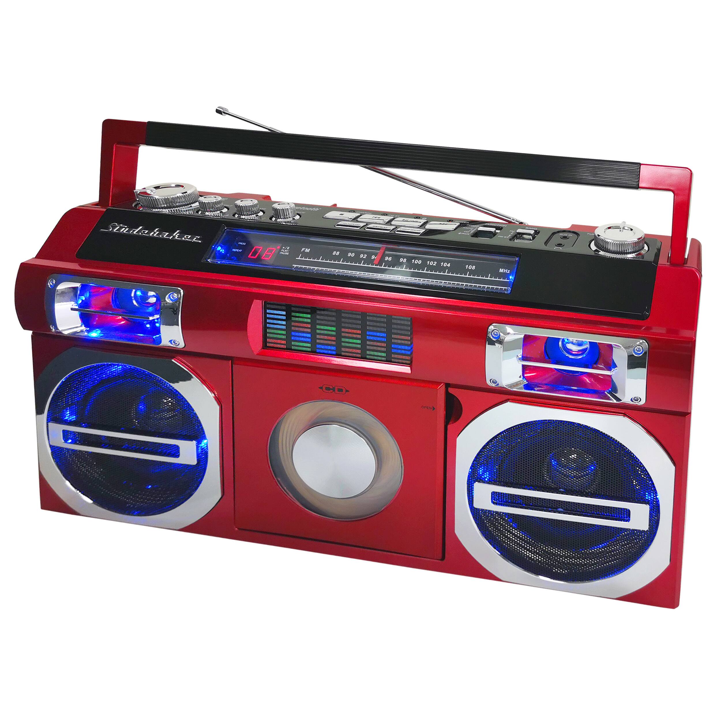 Left. Studebaker - Bluetooth Boombox with FM Radio, CD Player, 10 watts RMS - Red.