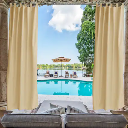 Front. BreeBe - 1 pack Blackout Waterproof Indoor/Outdoor Tab Top Curtain Panel - Beige.