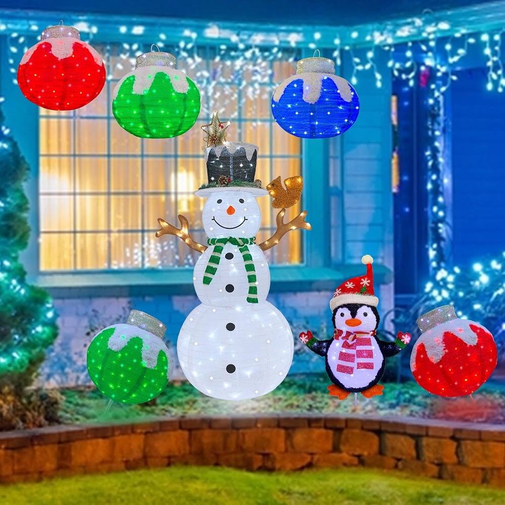 Alt View 1. RTMB - 2-Pack Outdoor Lighted Christmas Balls, 160 Lights, Red/Green, Collapsible - color: Red Green Ornament Set Style: Red green orn.