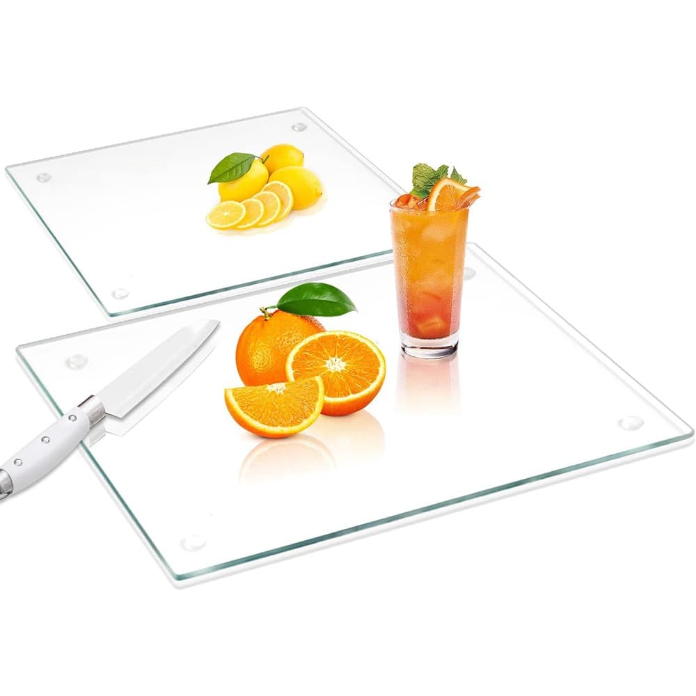 PARKER SLATER - Tempered Glass Cutting Board Set, Clear, 16"x12" & 8"x12", Heat Resistant