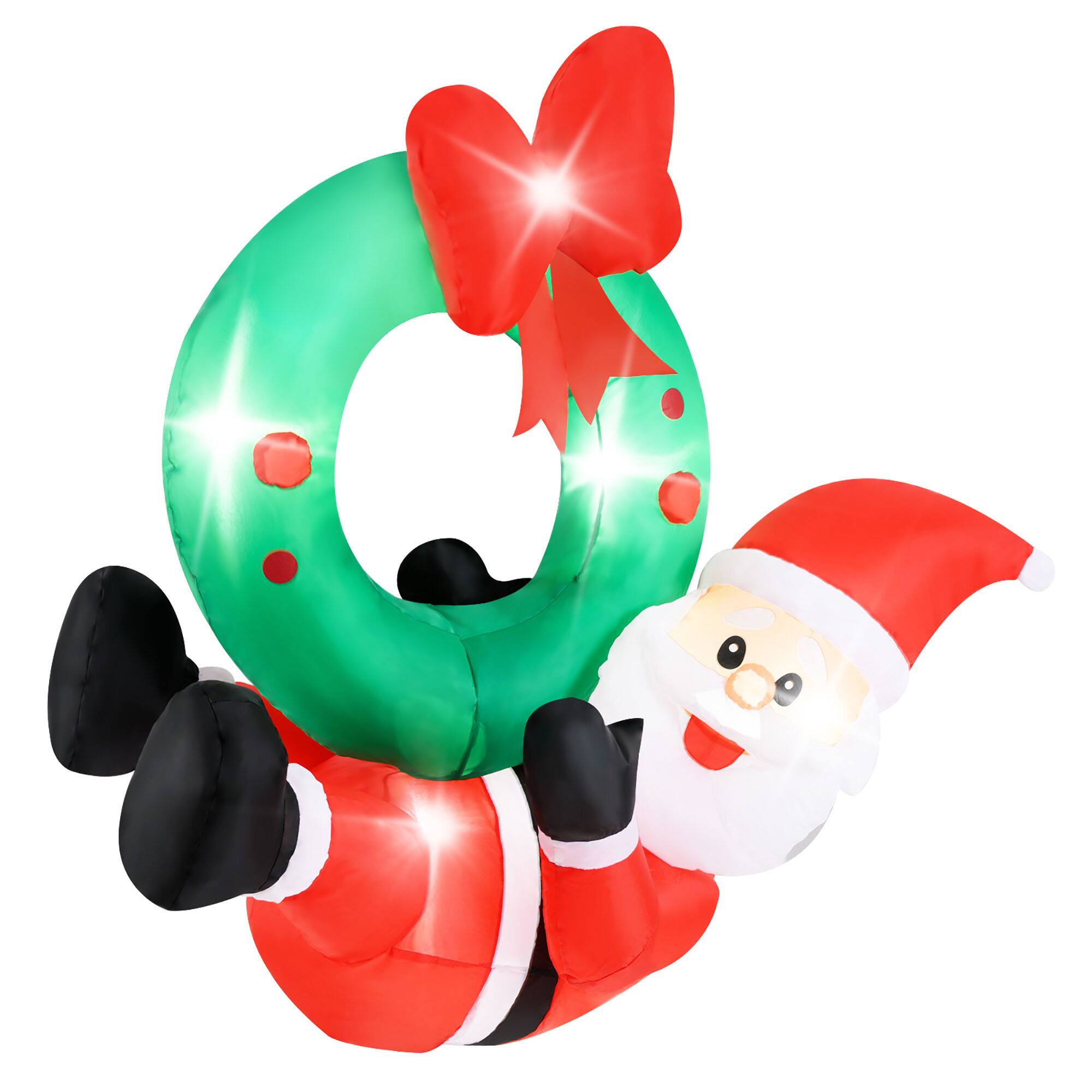 Alt View 7. Gymax - Gymax 4 Ft Blow up Santa Claus w/ LED Lights & Christmas Wreath Christmas Inflatables - Multi-color.