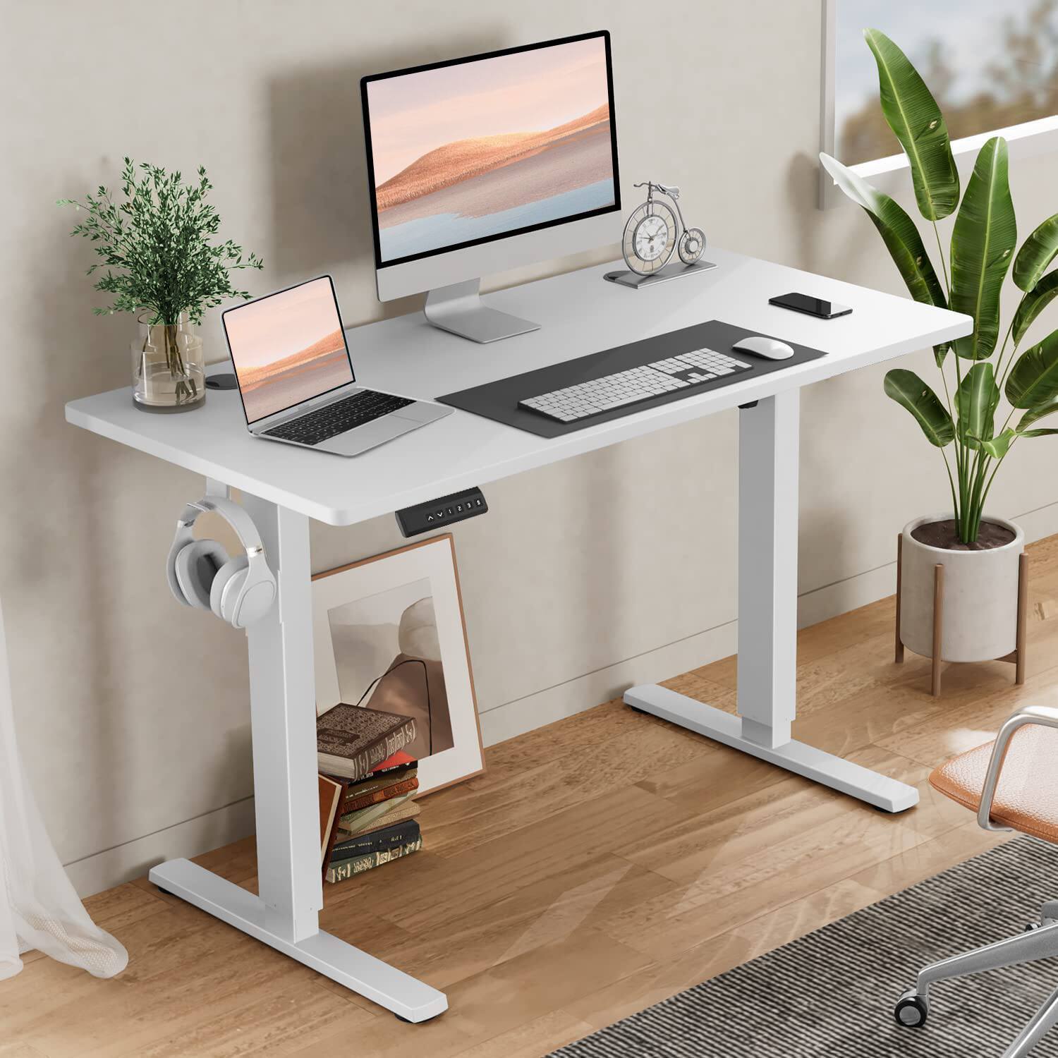 Lirago - 40 Inch Ergonomic Height Adjustable Game Computer Desk with T-Shaped Metal Bracket Modern Computer Workstations