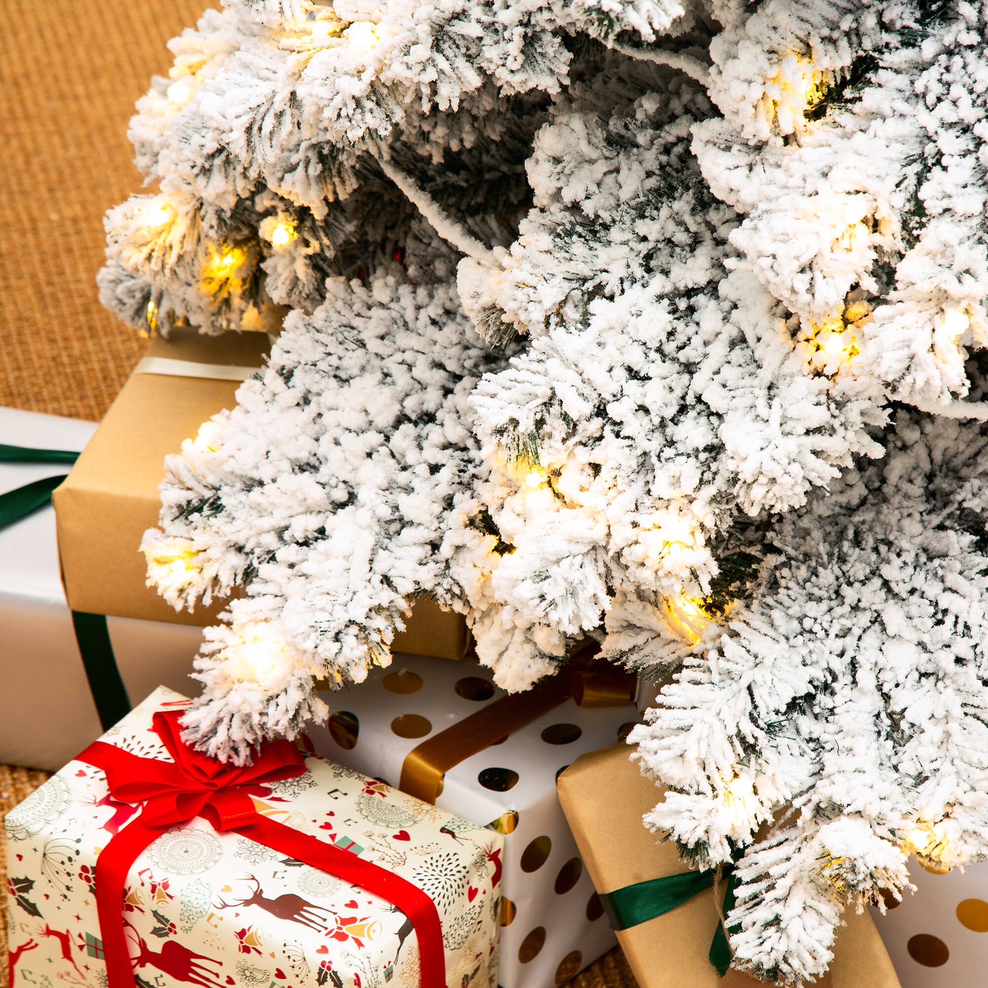 Alt View 8. Glitzhome - 7.5ft Pre-Lit Flocked Layered Slim Spruce Artificial Christmas Tree with 350 Lights - White.