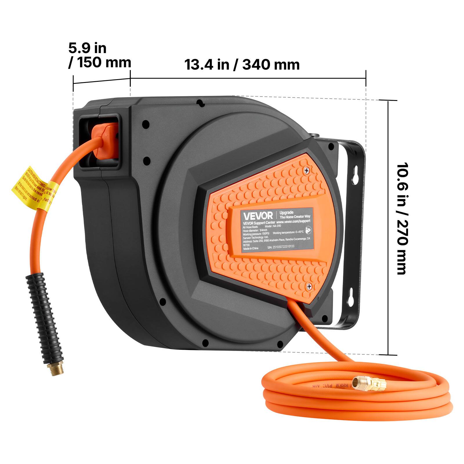 5.9 in / 150 mm  
13.4 in / 340 mm  
10.6 in / 270 mm  

VEVOR  
Upgrade VEVOR  
VEVOR Support Center - www.vevor.com/support  
www.vevor.com/support