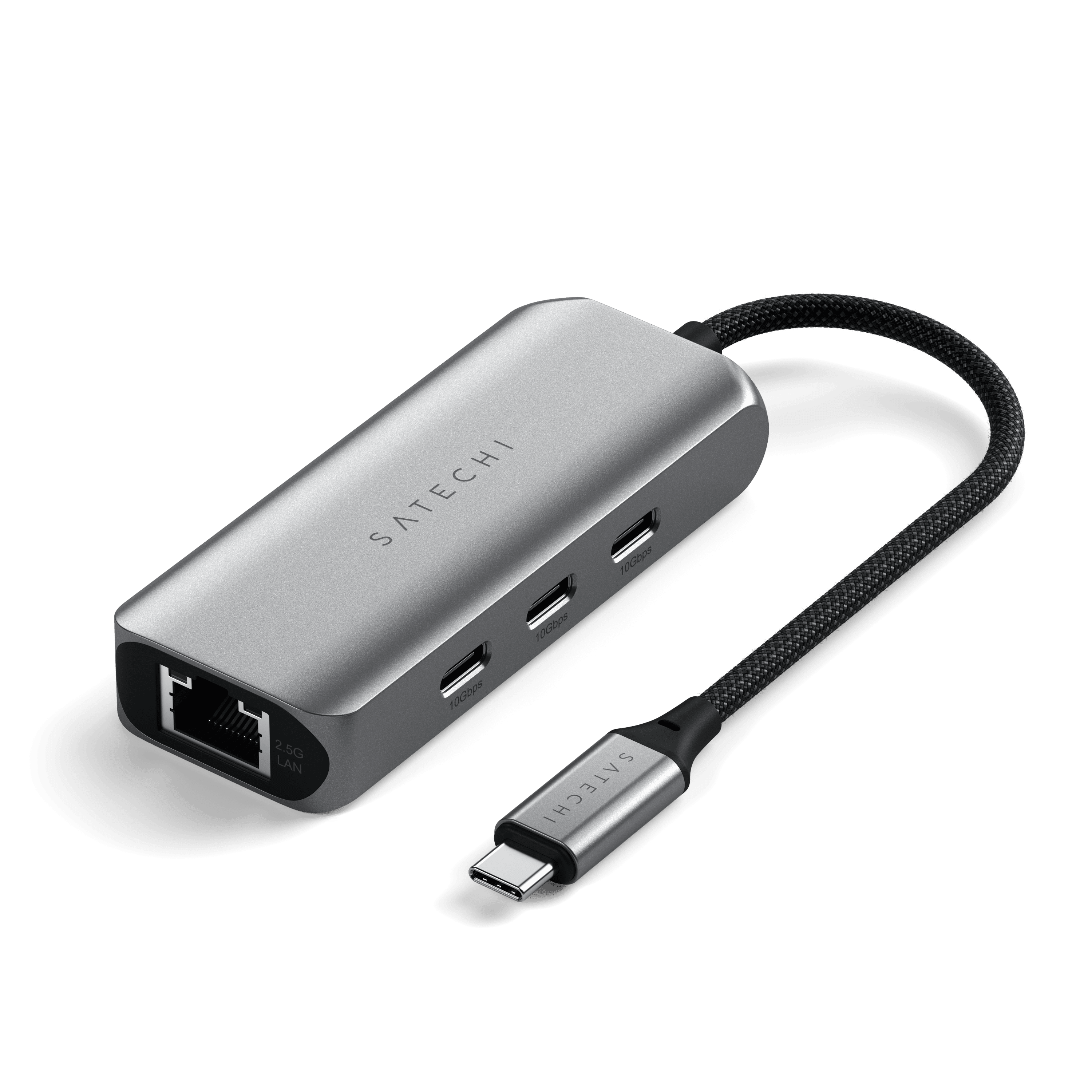 Satechi - USB-C 2.5 Gigabit Ethernet Adapter 4-in-1 - 3 USB-C 3.2 Ports, for MacBook, iPad, Windows, Android - Space Gray