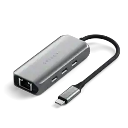 Satechi - USB-C 2.5 Gigabit Ethernet Adapter 4-in-1 - 3 USB-C 3.2 Ports, for MacBook, iPad, Windows, Android - Space Gray