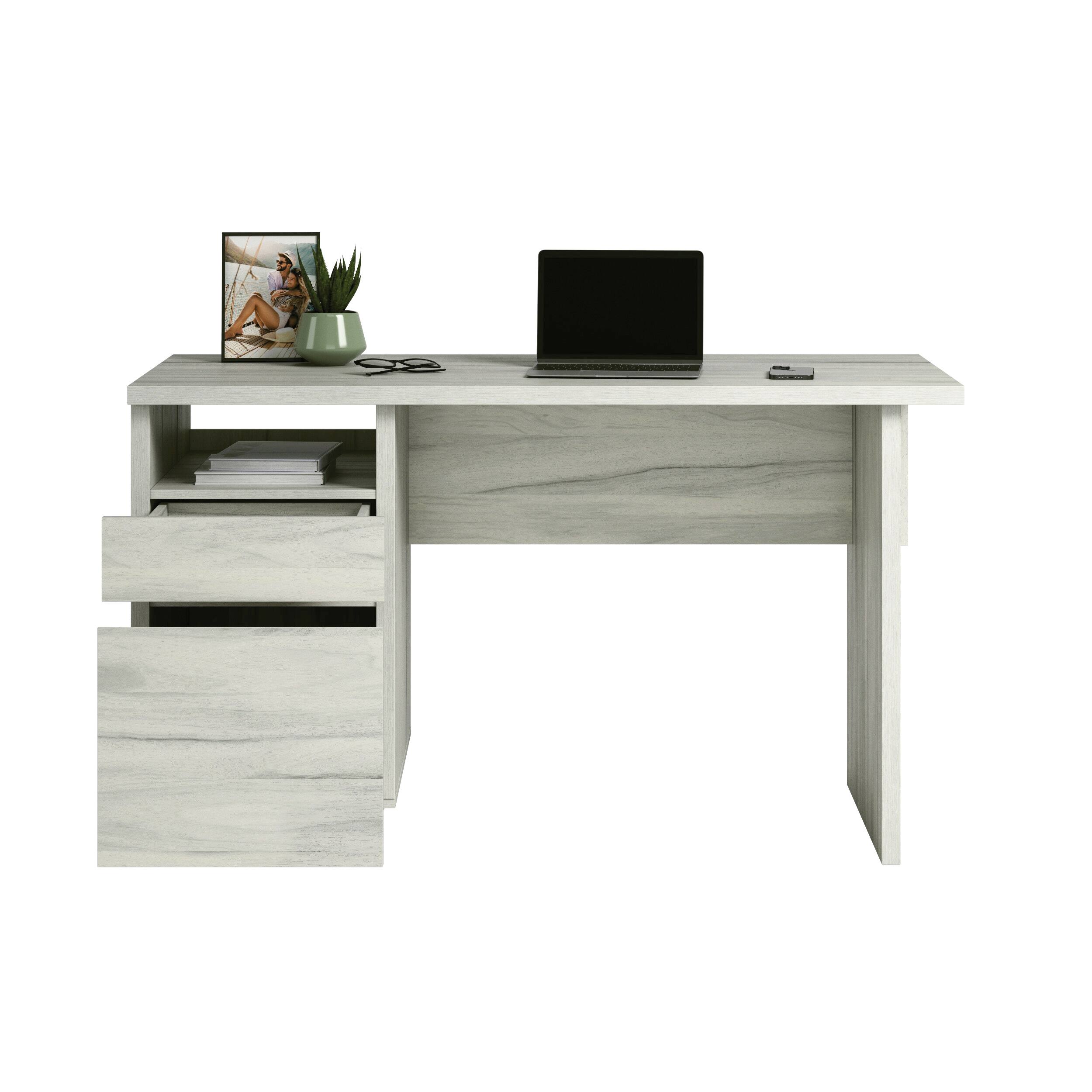 Front. Glintex - Corner Desk – 52" Workstation with 1" Thick Desktop, Smooth-Glide Storage Drawer & File Drawer for Home Office or Study - White.