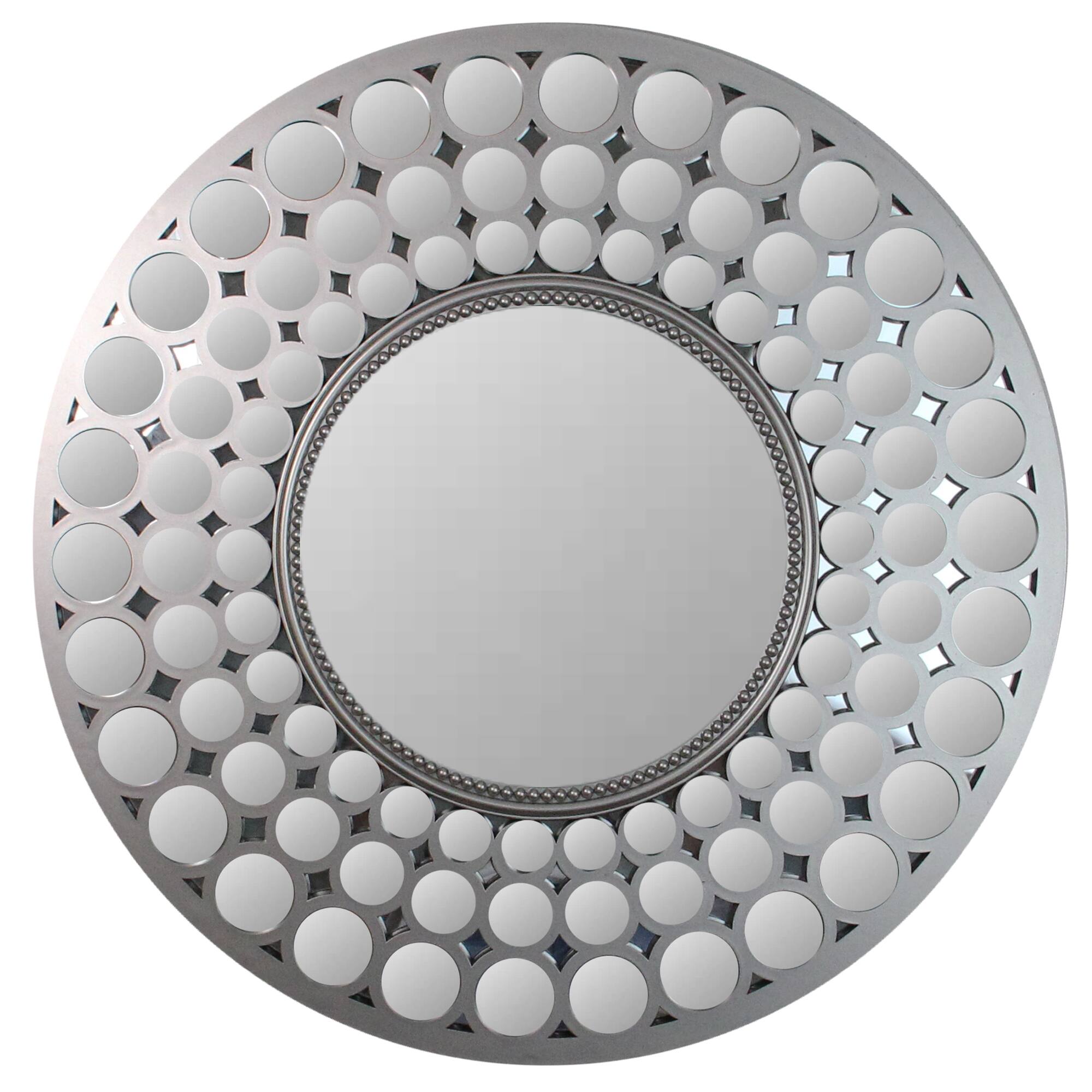 Front. Northlight - 24.75" Silver Cascading Orbs Round Wall Mirror - White.