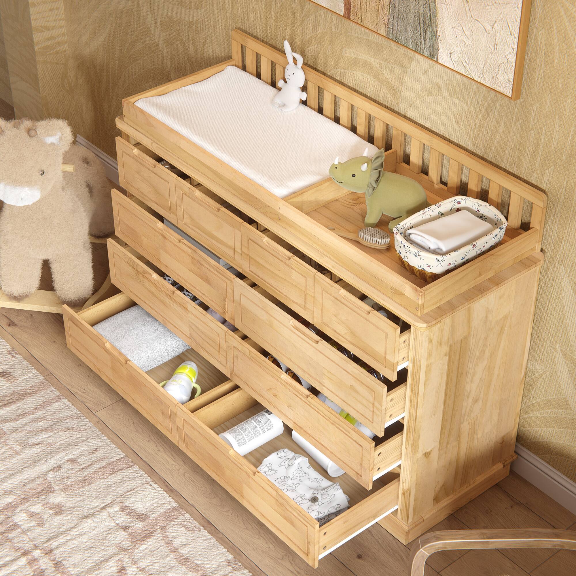 Left. Homsee - Solid Wood Baby Changing Table Dresser with Drawers, Nursery Diaper Organizer, Anti-Tip Storage Cabinet for Newborns - Wooden.