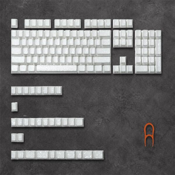 Angle. Womier - Double Shot PBT Keycaps, Shine Through Forged Carbon Pattern Keys for 61/64/68/84/87/100/104/108 Mechanical Keyboard - White.