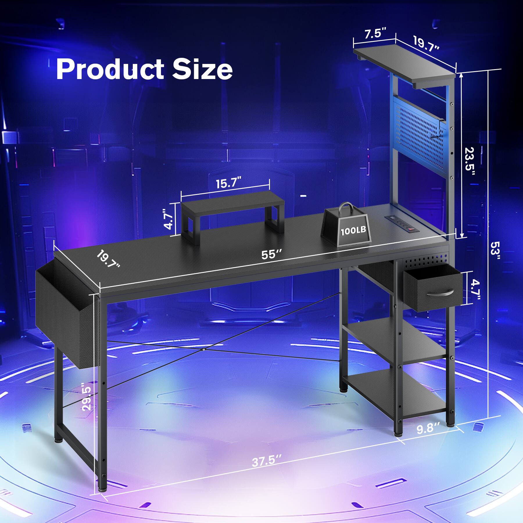Product Size: 7.5" x 19.7" x 19.7" x 4.7" x 15.7" x 55" x 100LB x 23.5" x 4.7" x 23.5" x 29.5" x 9.8" x 37.5"