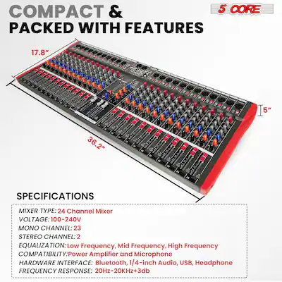 5 Core Audio Mixer 8 Channel DJ Mixing Board Professional Bluetooth USB Analog Mezclador De Audio Phantom Power Rackmount Console for Live Recording Podcast Karaoke - MX 8CH L 5 Core Audio Mixer 8 Channel DJ Mixing Board Professional Bluetooth USB Analog Mezclador De Audio Phantom Power Rackmount Console for Live Recording Podcast Karaoke - MX 8CH L