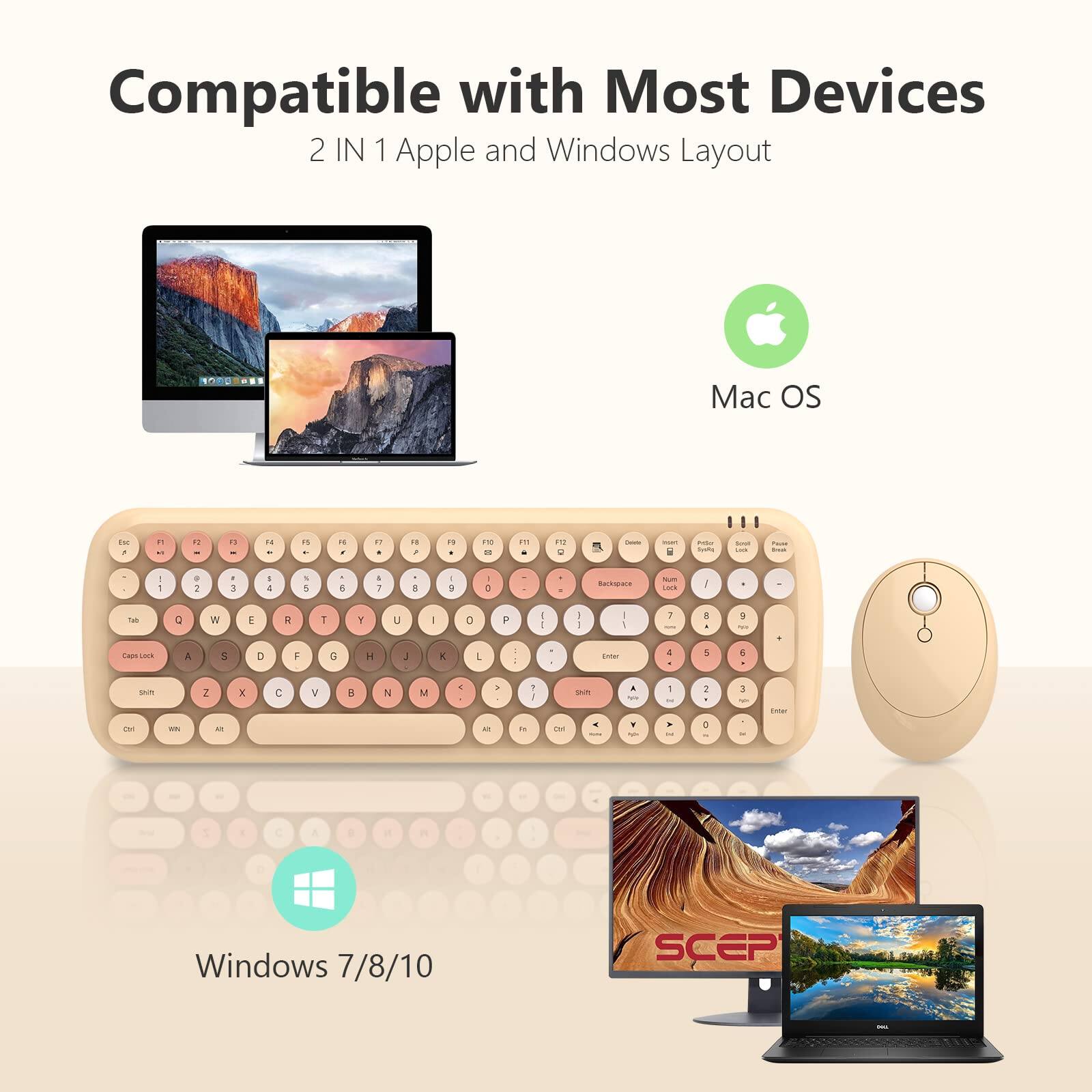 Compatible with Most Devices  
2 IN 1 Apple and Windows Layout  

Mac OS  

Windows 7/8/10  

SCEP