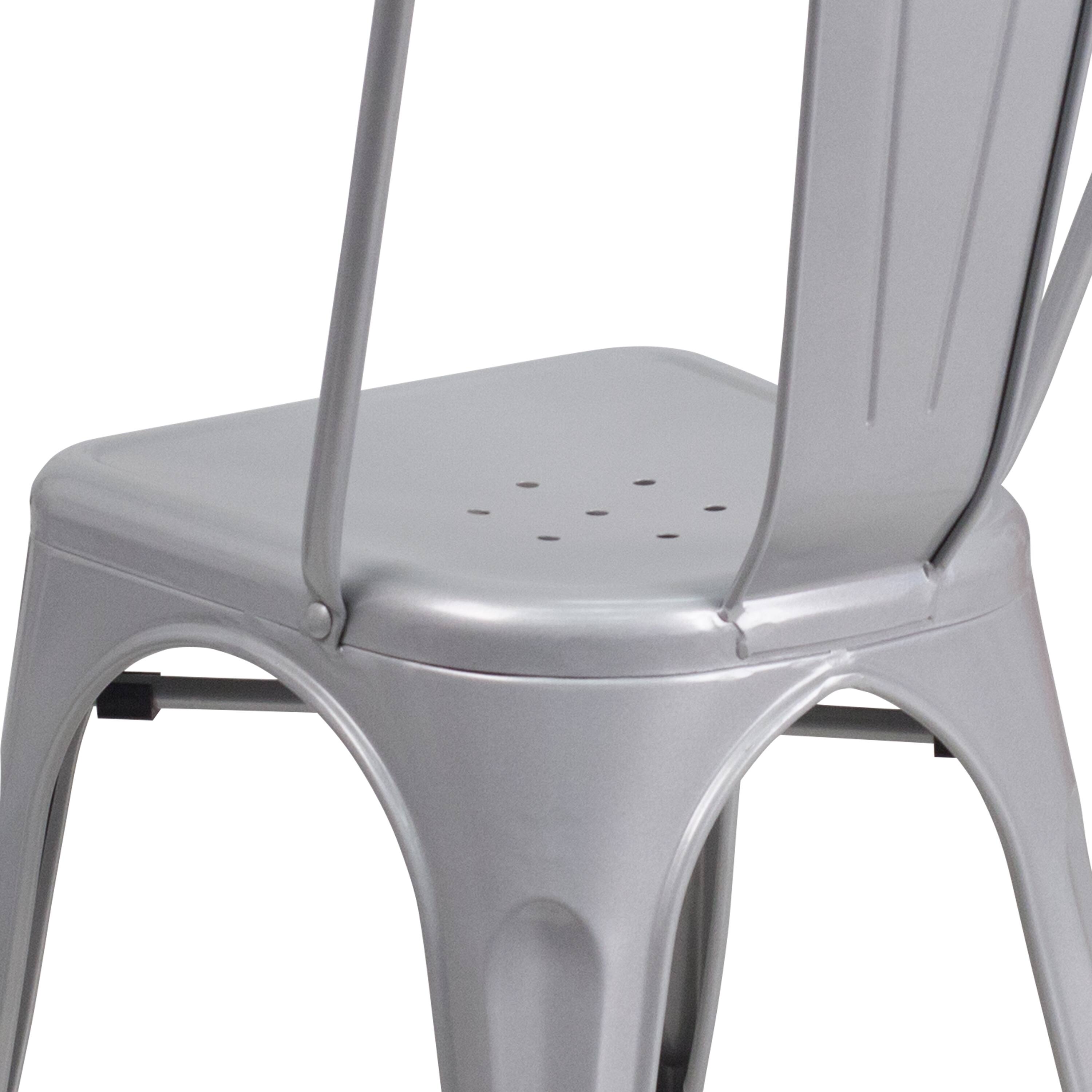Alt View 8. Emma + Oliver - Commercial Grade 4 Pack Metal Indoor-Outdoor Stackable Chair - Silver.