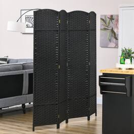 MOOSOO - Room Divider, 4 Panel Folding Privacy Screen, 5.6' Tall Freestanding Partition for Home Office, Bedroom - Black