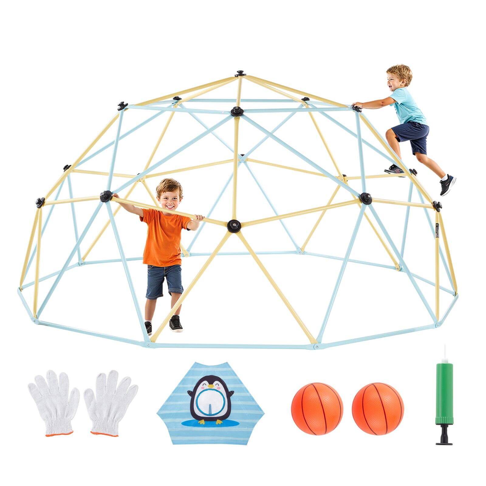 Front. Glintex - 10FT Kids Climbing Dome, 1000LBS Geometric Playground with Net and Basketballs for Outdoor Fun.