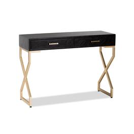Baxton Studio - Carville Modern and Contemporary Faux Leather UpholsteFinished 2-Drawer Console Table - Dark Brown/Gold