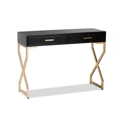 Front. Baxton Studio - Carville Modern and Contemporary Faux Leather UpholsteFinished 2-Drawer Console Table - Dark Brown/Gold.