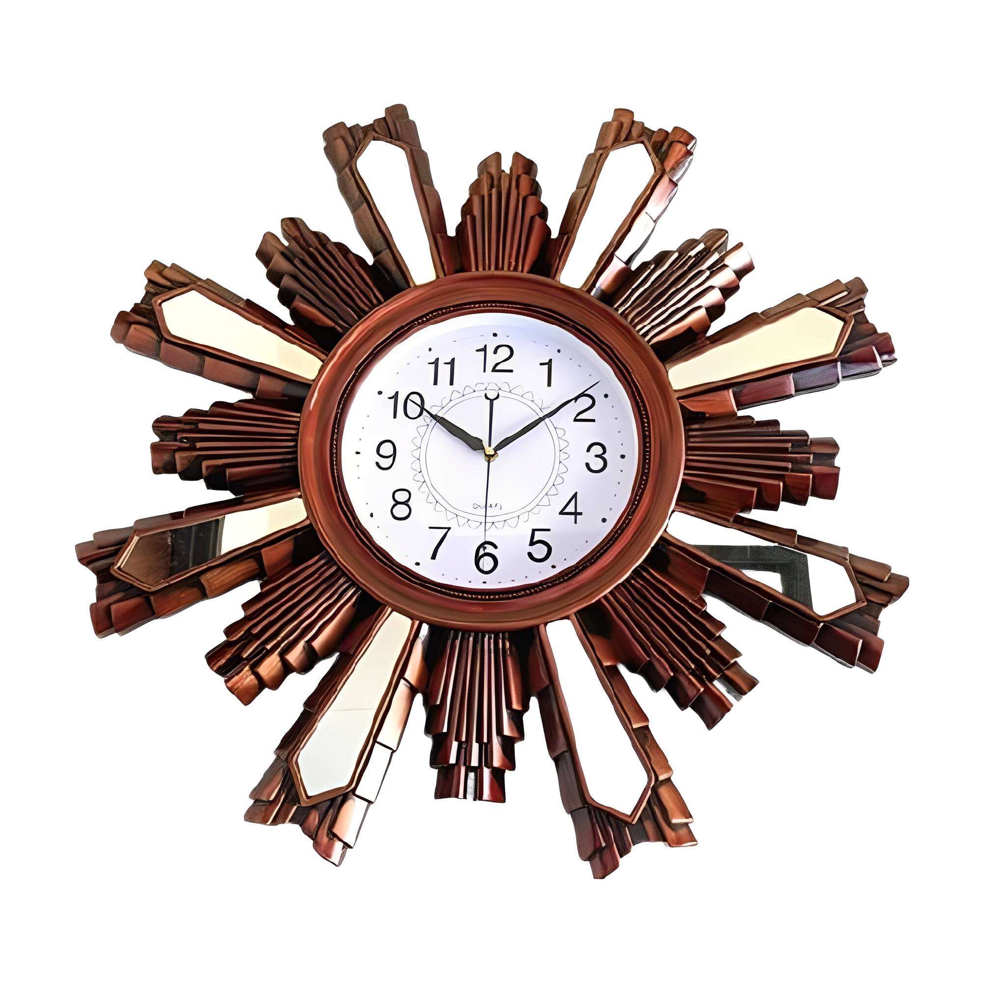 Front. FC Design - 29"H Brown Antique-Style Sunburst Wall Clock - Timeless Decor - Multicolor.