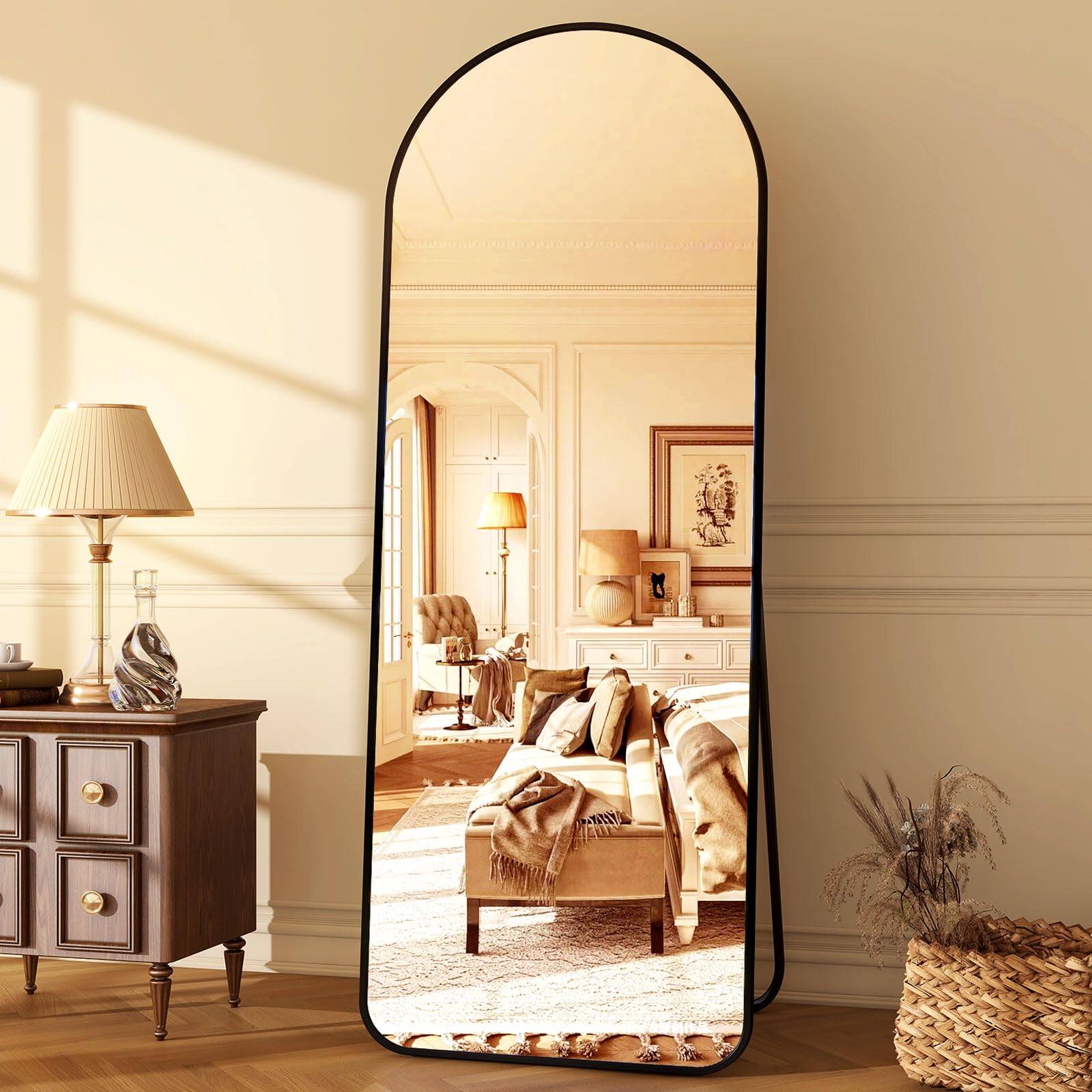 Front. HOMLUX - Arched Full Length Mirror Floor Mirrors Free-Standing Wall Mounted or Leaning Dressing Mirror.