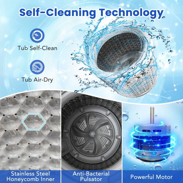 Self-Cleaning Technology

- Tub Self-Clean
- Tub Air-Dry
- Stainless Steel Honeycomb Inner
- Anti-Bacterial Pulsator
- Powerful Motor