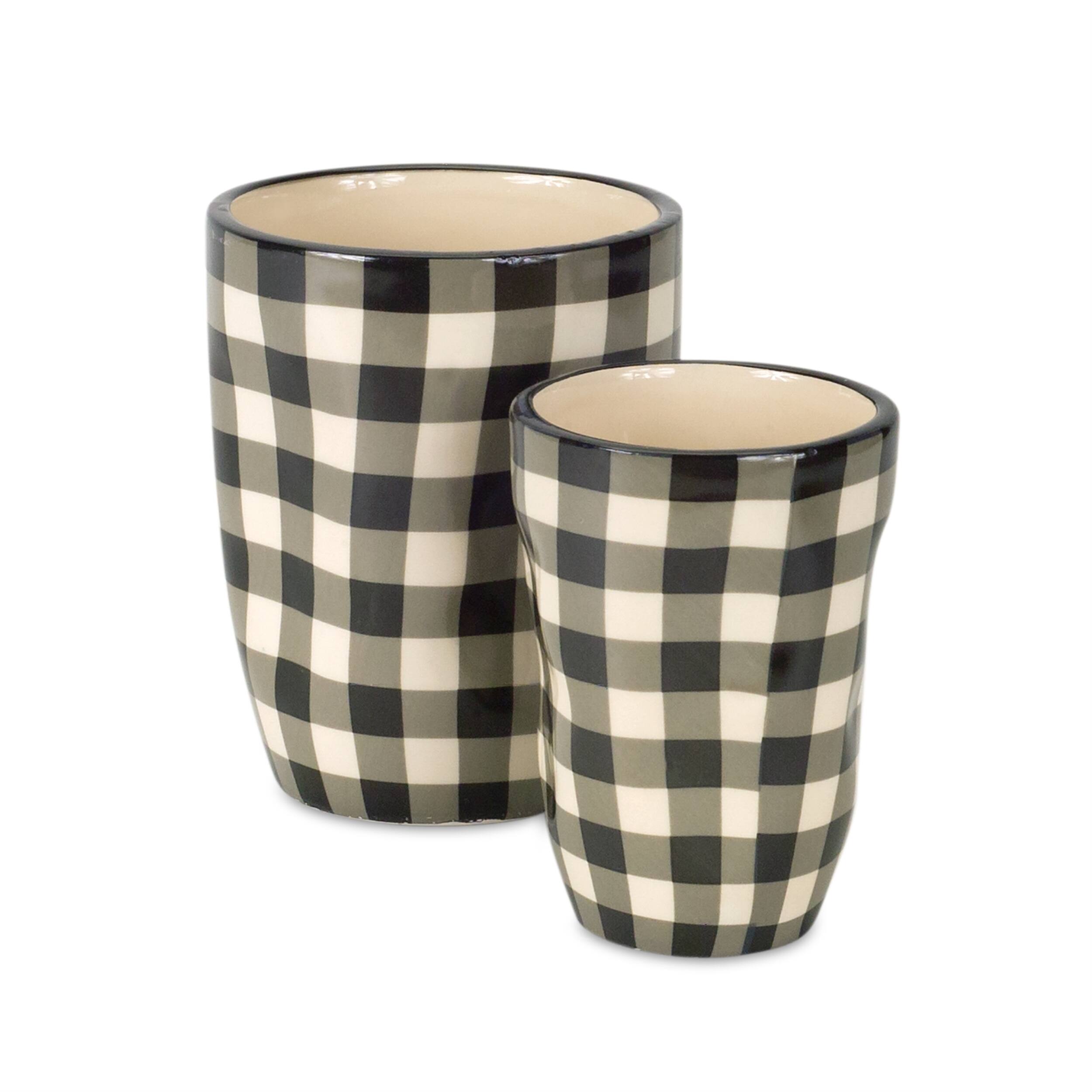 Alt View 2. BreeBe - Wavy Patterned Planter or Vase (Set of 6) - Beige, Black.