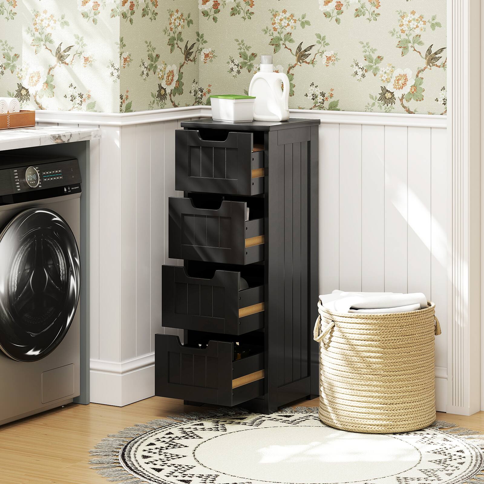 Alt View 3. Gymax - Gymax Bathroom Floor Cabinet Free-Standing Side Storage Organizer w/ 4 Drawers Gray - Gray.