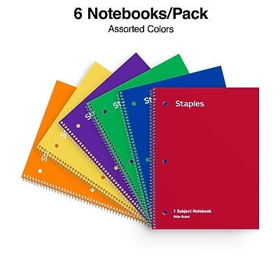 6 Notebooks/Pack  
Assorted Colors  

Staples  

1 Subject Notebook  
Wide Ruled