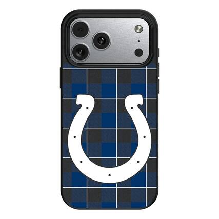 Front. Keyscaper - Indianapolis Colts Plaid Magnetic Bump iPhone Case - 17 - Black.