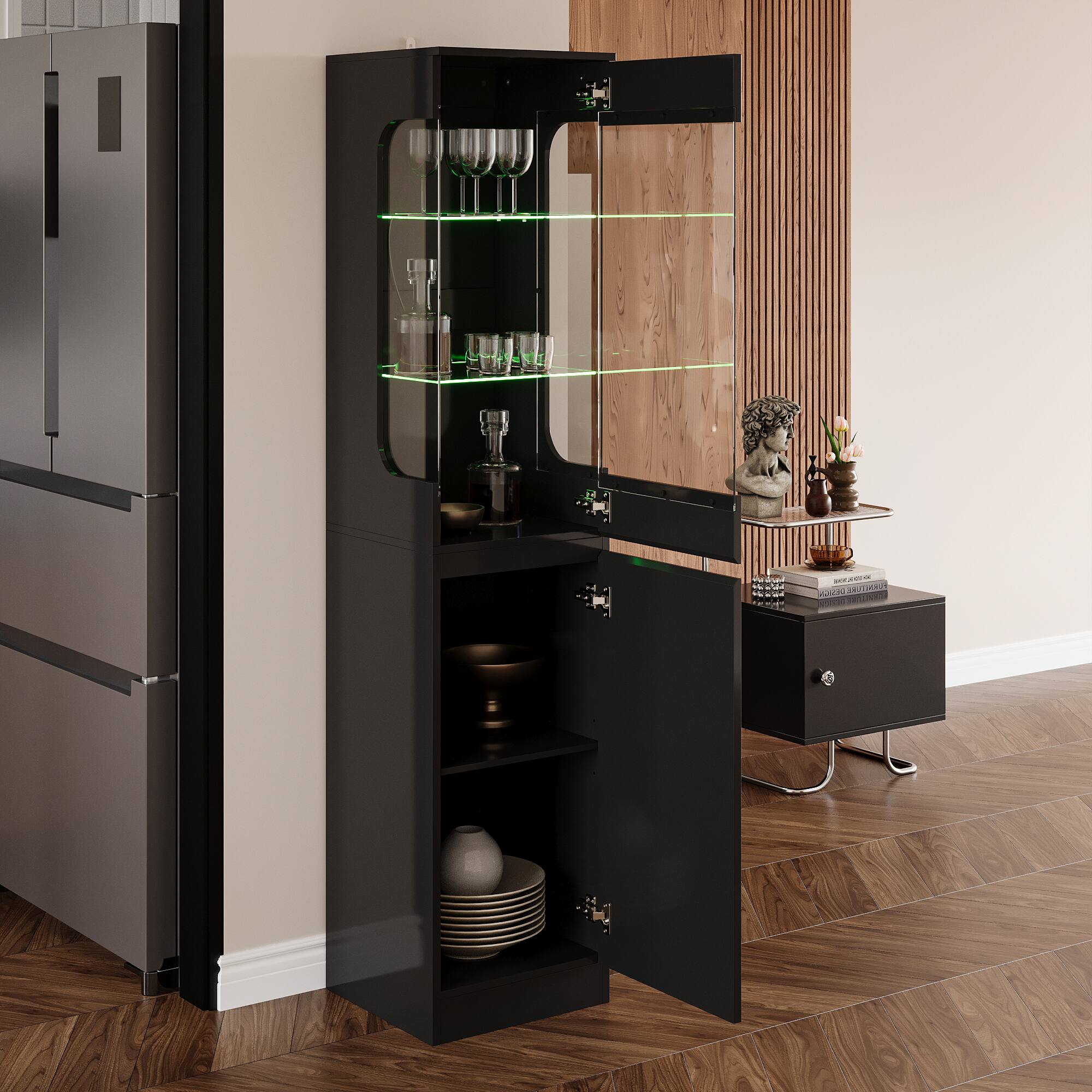 Alt View 8. Famapy - Famapy Display Storage Cabinet - Color - changing LED Lights & Adjustable Shelves for Home Decor - Black.