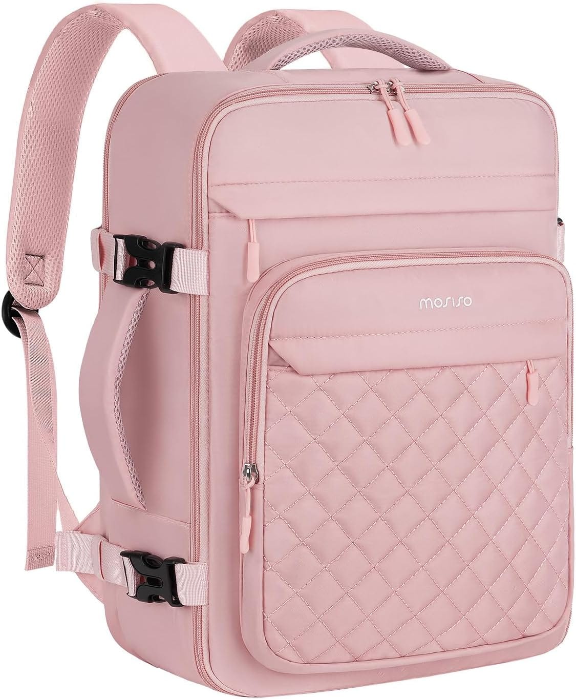 mosiso - Travel Backpack for Women Men, Carry-On Daypack with USB Port & Packing Cubes for College Work Business Laptop Backpack - Pink