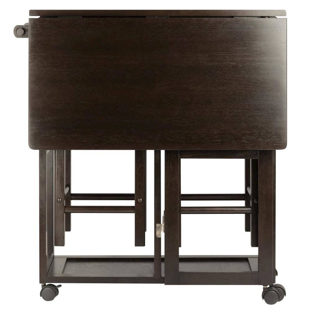 Alt View 3. FurniFact - Coffee Folding Dining Table with Chairs – Compact Foldable Set for Two - Coffee.