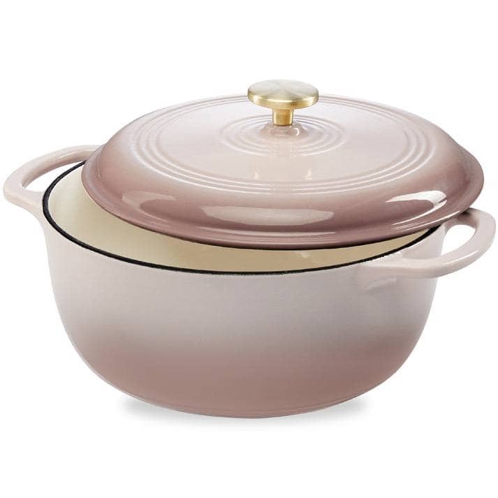 SlickBlue - Large 6-Quart Dutch Oven in Enamel Cast Iron for All-Purpose Cooking - Pink Beige