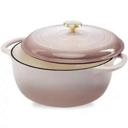 Front. SlickBlue - Large 6-Quart Dutch Oven in Enamel Cast Iron for All-Purpose Cooking - Pink Beige.