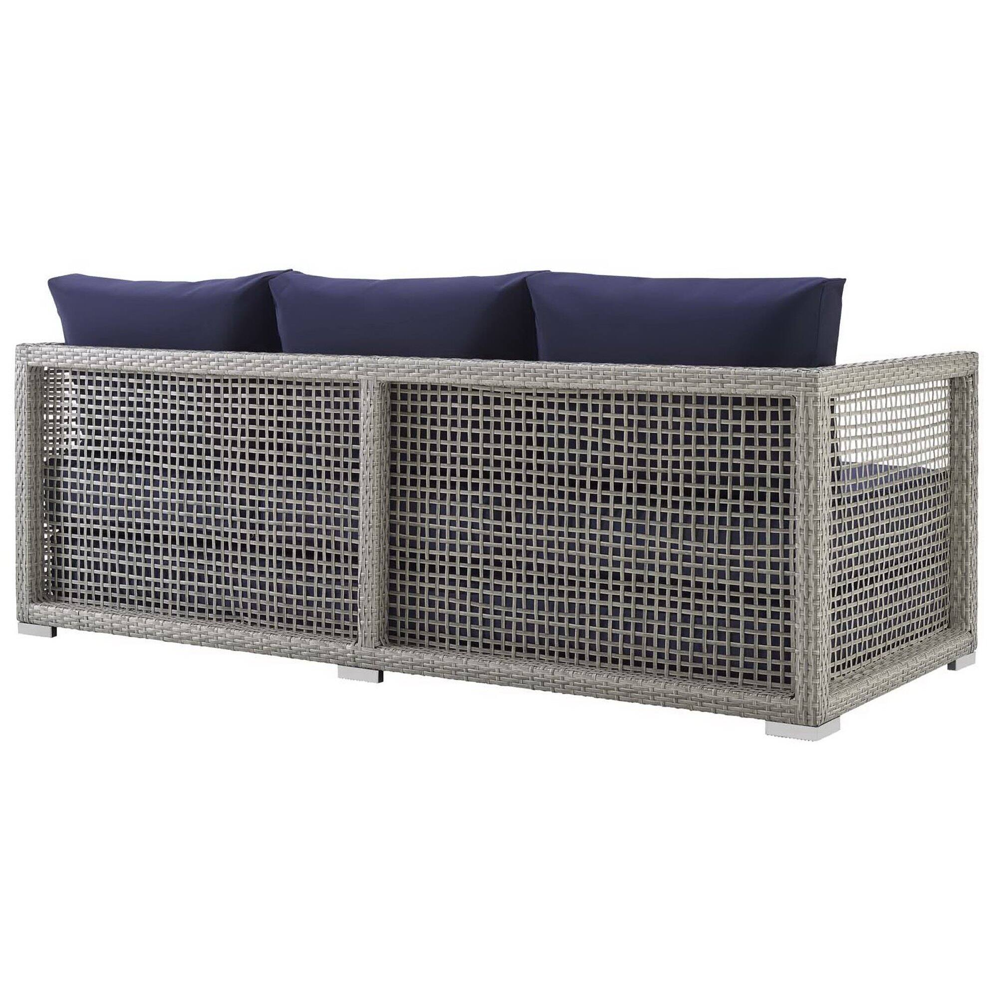Alt View 3. Modway - Aura Outdoor Patio Wicker Rattan Sofa by Modway - Gray Navy.