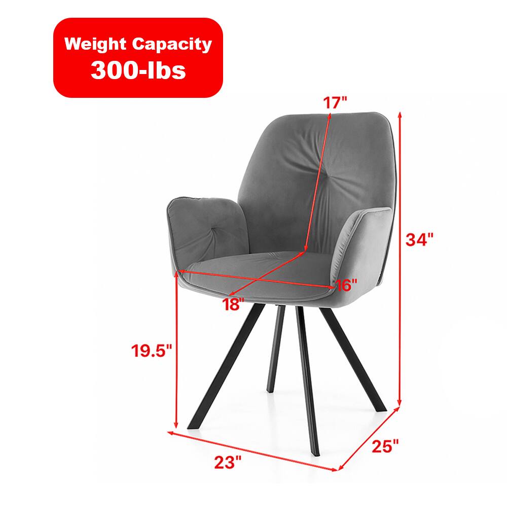 Weight Capacity: 300-lbs

Dimensions:
- Height: 34"
- Width: 17"
- Depth: 18"
- Seat Height: 16"
- Seat Depth: 19.5"
- Armrest Height: 23"
- Base Width: 25"