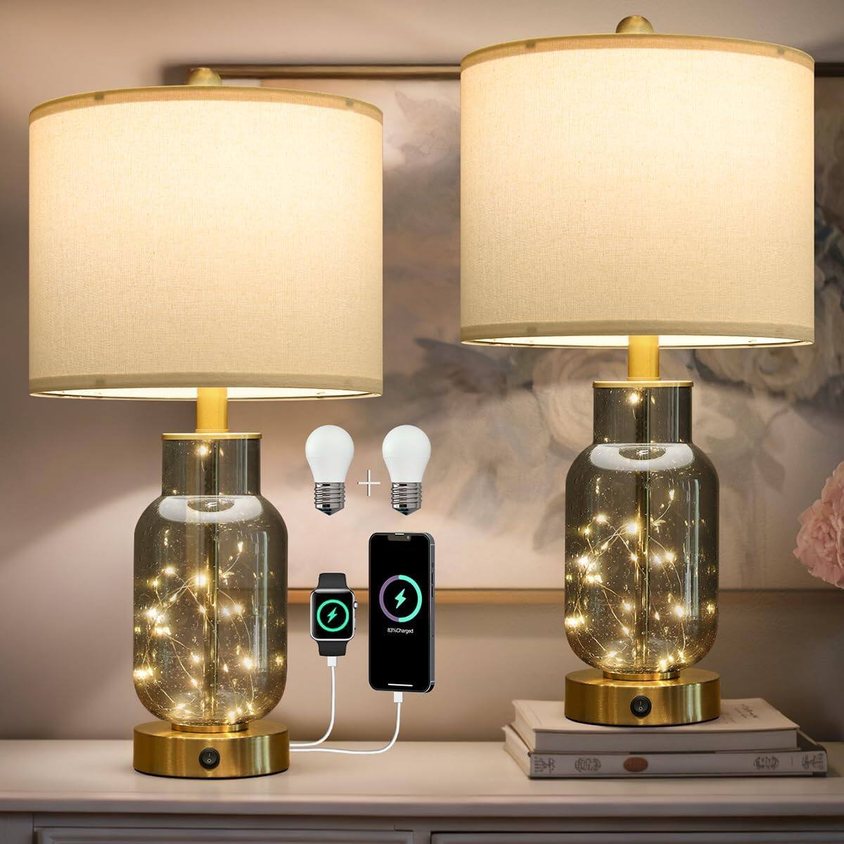 The Best Inks Blue Lamp Night Light Modern LED USB Glass Table Lamps ...