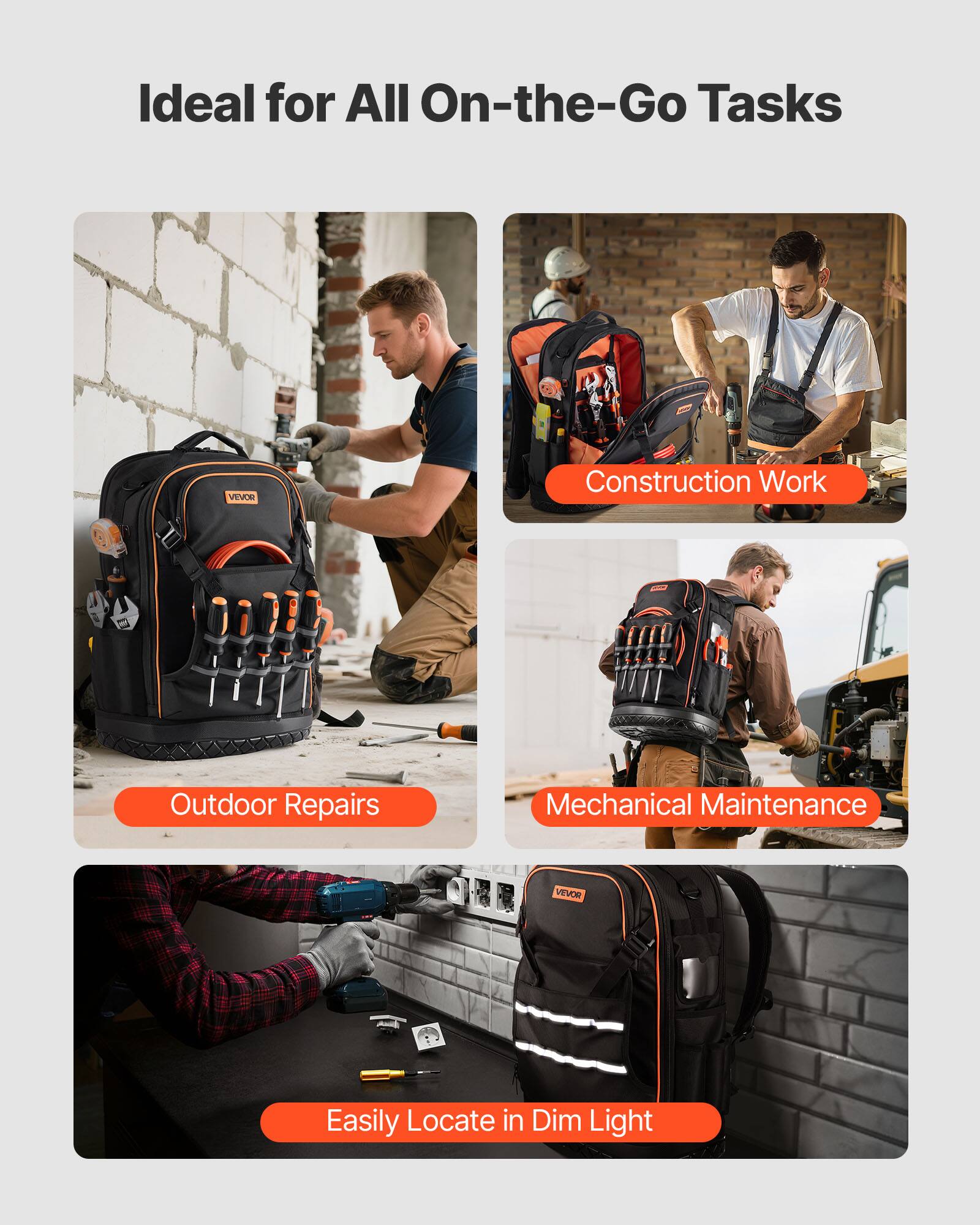 Ideal for All On-the-Go Tasks

- Construction Work
- Outdoor Repairs
- Mechanical Maintenance
- Easily Locate in Dim Light