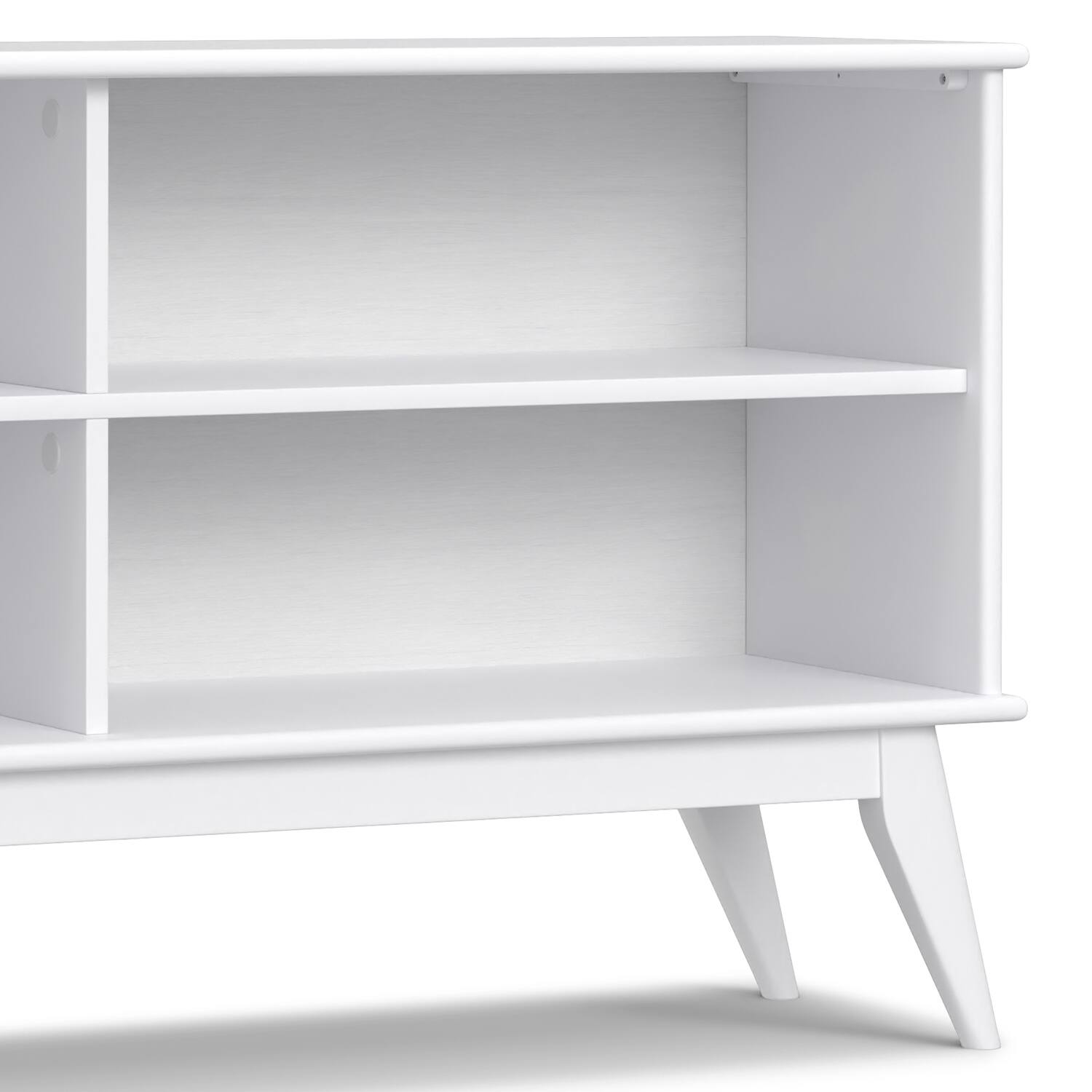 Alt View 4. Simpli Home - Draper SOLID HARDWOOD 30 inch x 64 inch Mid Century Modern Low Bookcase in White - White.
