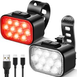 RTMB - 10 LED Bike Light Set – USB Rechargeable Headlight & Taillight, Waterproof