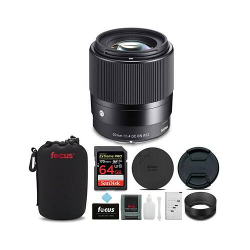 Sigma 30mm f/1.4 DC DN Contemporary Lens for Canon EF M and 64GB