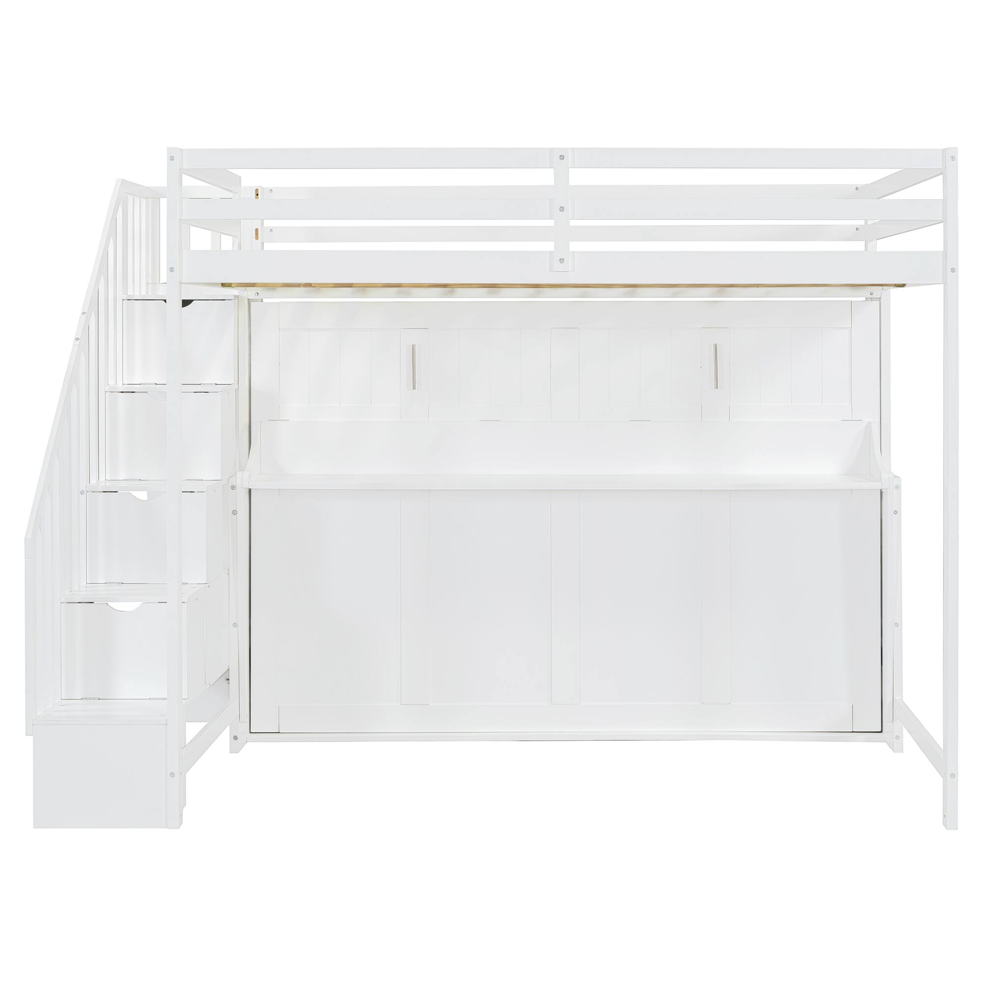 Back. Tiramisubest - Full Over Full Murphy Bed with Hydraulic Lift, Desk & Storage, White - Space - Saving Multifunctional - White.