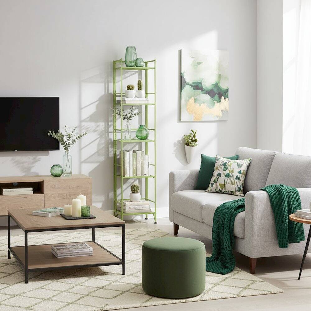 Alt View 1. FurniFact - 5 Tier Folding Shelf Green, Easy to Move and Store - Lime.
