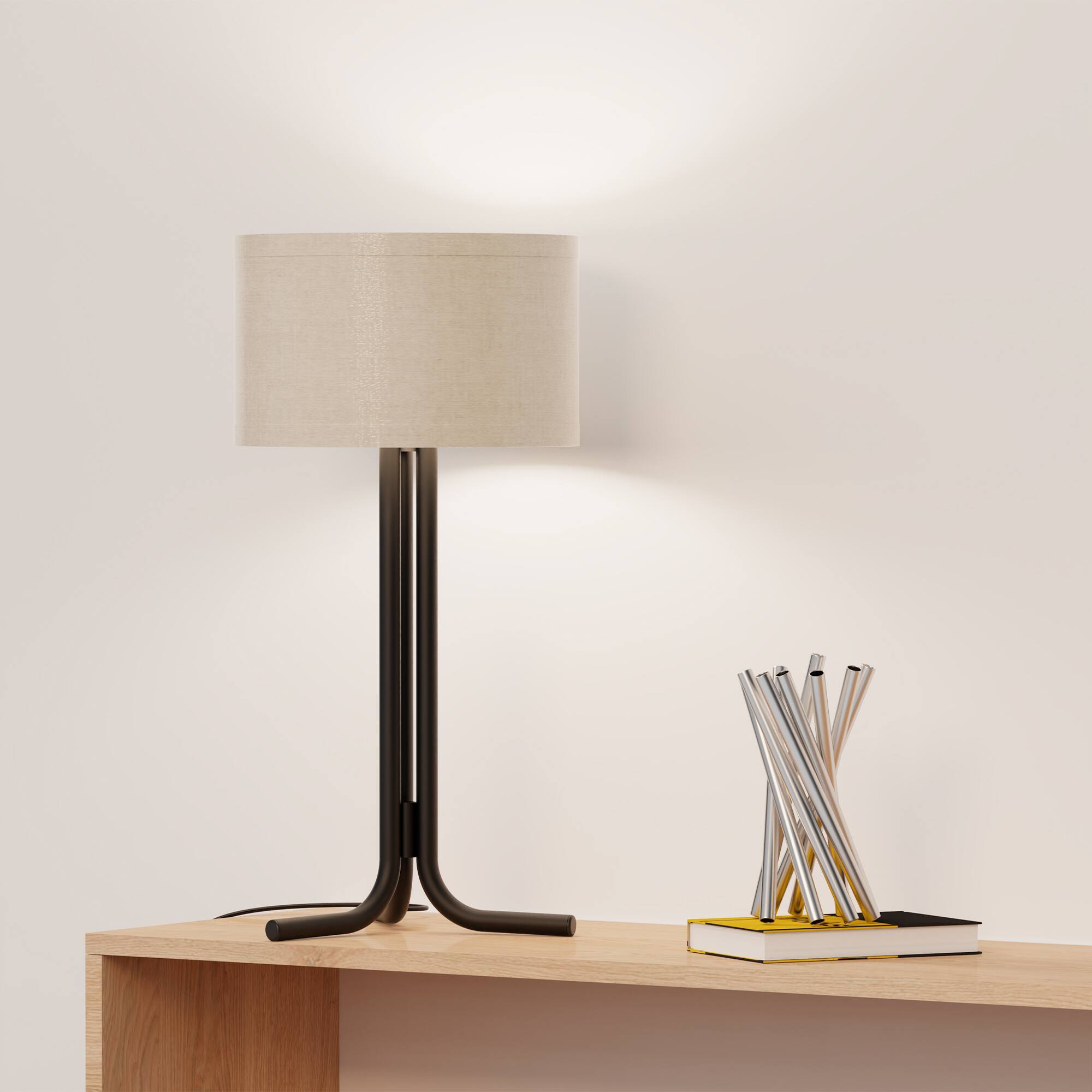 Back. Infibrite - Classic Elegance 20 Inch Table Lamp with Cylindrical Shade, E26 Bulb Compatible - White.