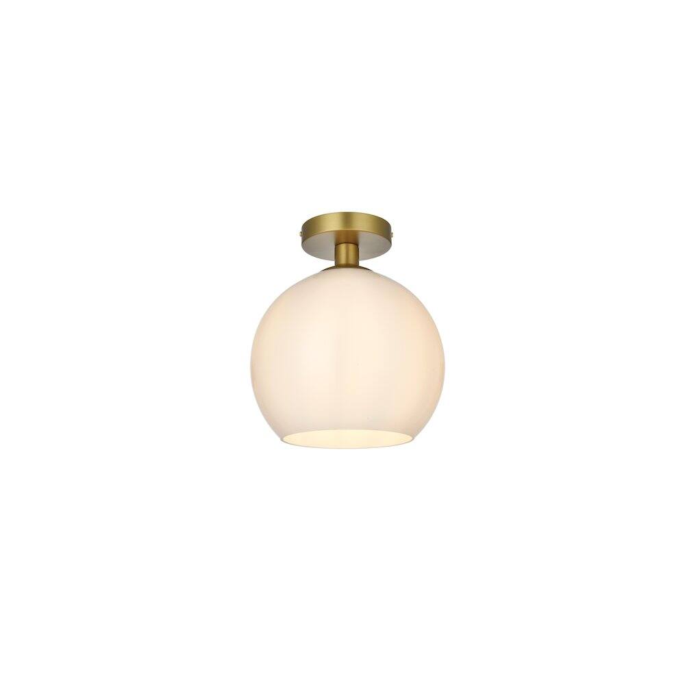 Left. Living District - Baxter 10 Inch Flush Mount Ceiling Light Frosted White Shade in Satin Gold - Satin Gold And Frosted White.