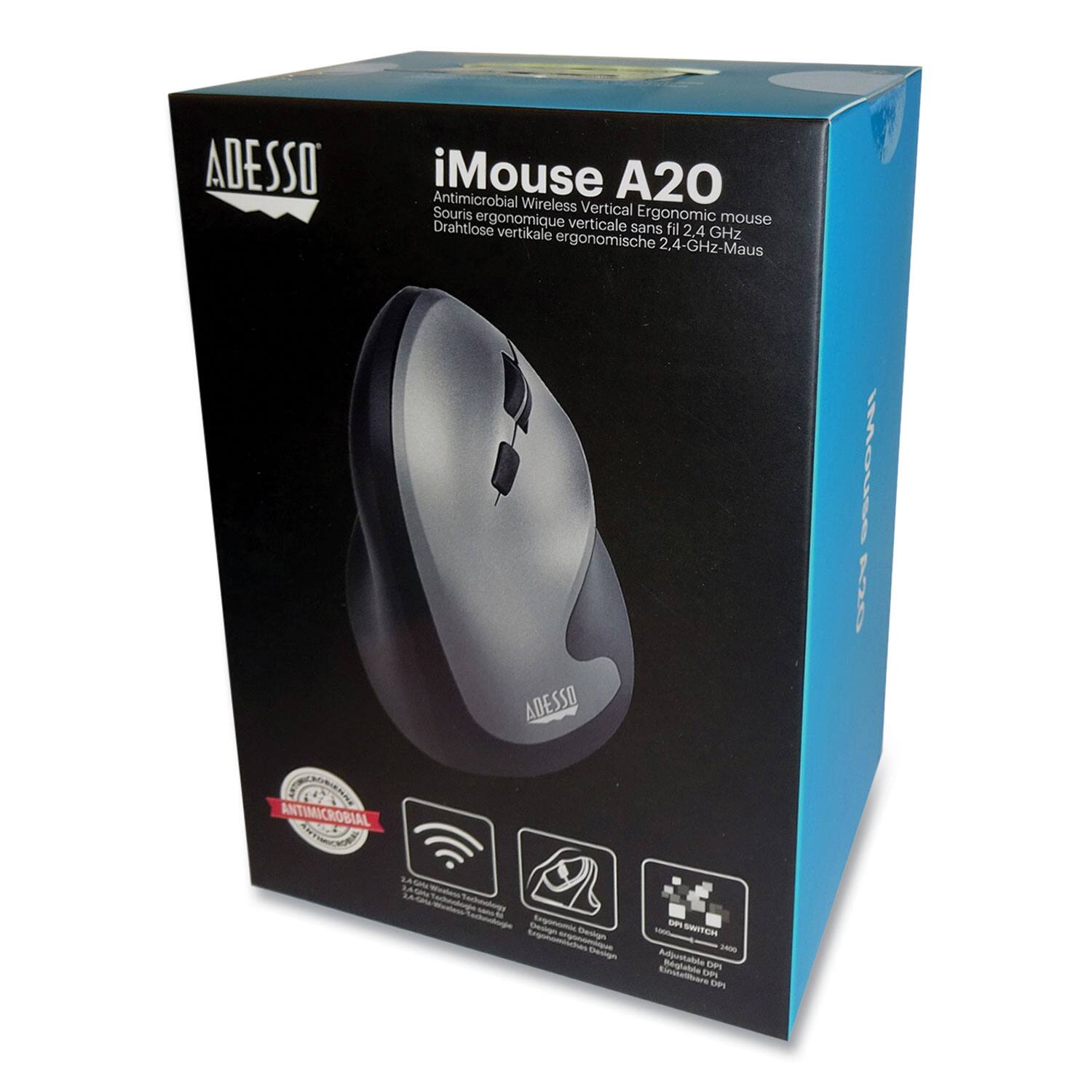 ADESSO iMouse Antimicrobial A20 Wireless Vertical Souris ergonomique Ergonomic mouse Drahtlose verticale sans fil 2.4 vertikale ergonomische GHz 2.4-GHz-Maus ADESSO IMG 520 ANTIMICROBIAL