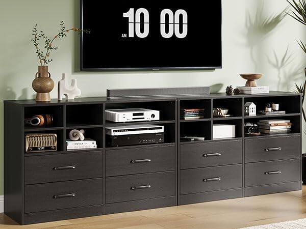 Left. Homhougo - 2pcs Bedroom Dresser with 4 Drawers & 6 Open Shelves, Modern Wood Storage Cabinet for Living Room, Black - ‎Black.