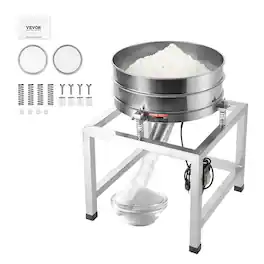 VEVOR - Automatic Electric Vibrating Sieve, Stainless Steel Sifter Shaker Machine with 40+100 Mesh, 25W Powder Sifter Machine - Silver